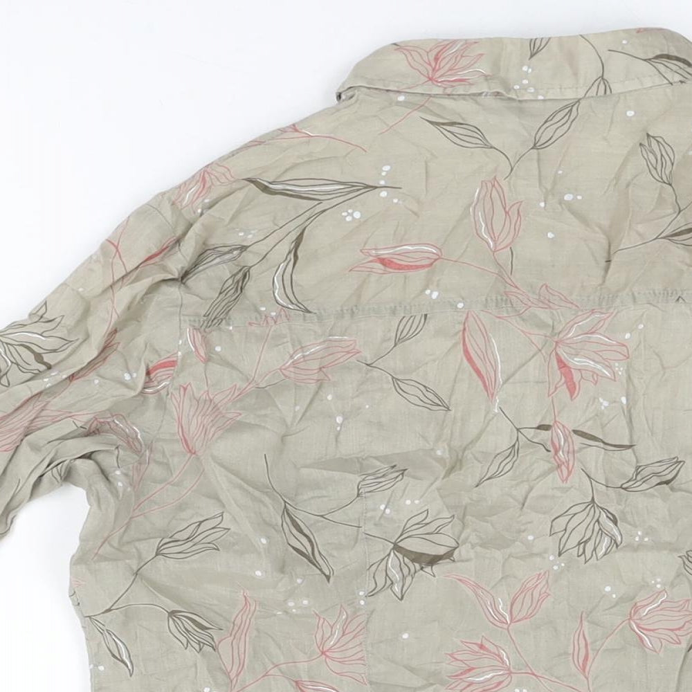 Marks and Spencer Womens Brown Floral Cotton Basic Button-Up Size 16 Collared