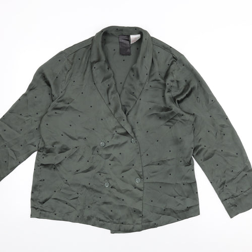 H&M Womens Green Polka Dot Polyester Basic Button-Up Size M V-Neck