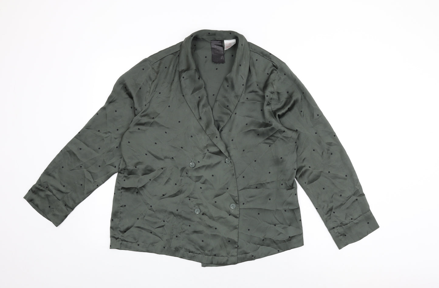 H&M Womens Green Polka Dot Polyester Basic Button-Up Size M V-Neck