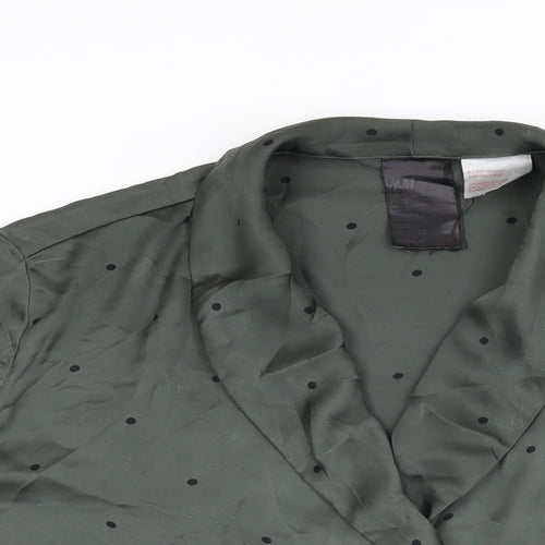 H&M Womens Green Polka Dot Polyester Basic Button-Up Size M V-Neck