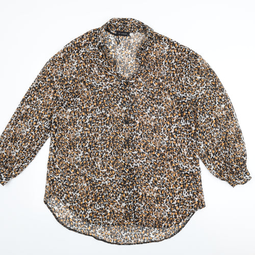 Et Vous Womens Multicoloured Animal Print Polyester Basic Button-Up Size 12 Collared