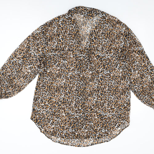 Et Vous Womens Multicoloured Animal Print Polyester Basic Button-Up Size 12 Collared