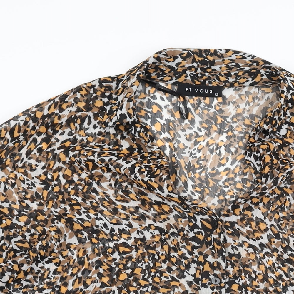 Et Vous Womens Multicoloured Animal Print Polyester Basic Button-Up Size 12 Collared