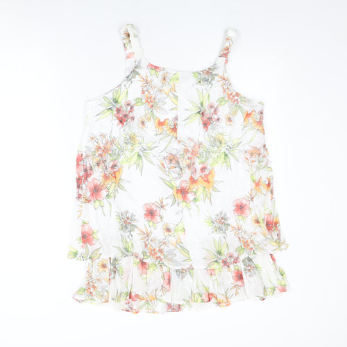 MILADYS Womens White Floral Nylon Basic T-Shirt Size 12 Round Neck