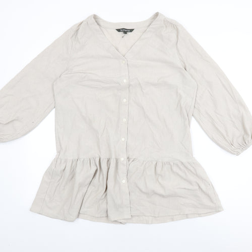 Bonmarché Womens Beige Polyester Basic Button-Up Size 12 V-Neck