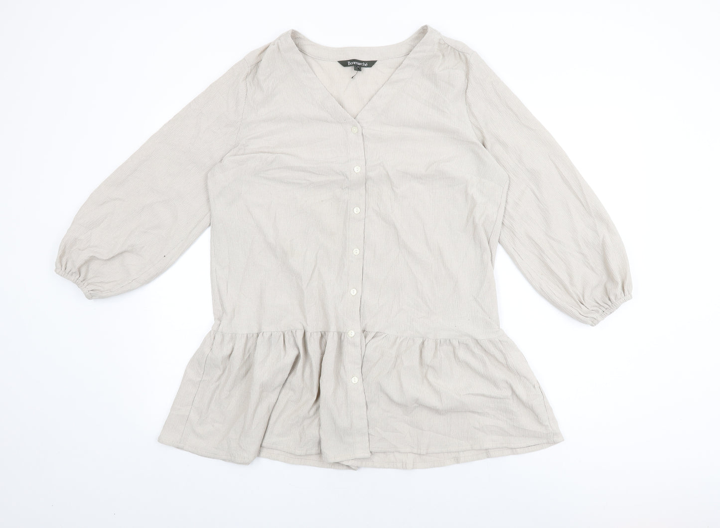Bonmarché Womens Beige Polyester Basic Button-Up Size 12 V-Neck