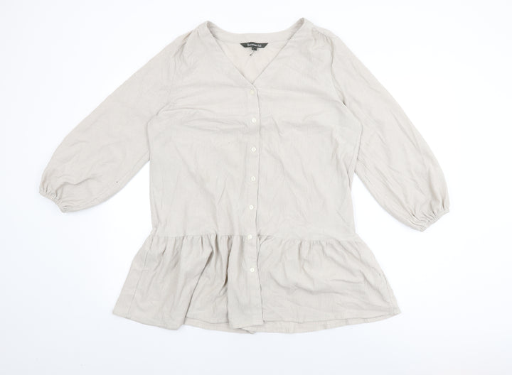 Bonmarché Womens Beige Polyester Basic Button-Up Size 12 V-Neck