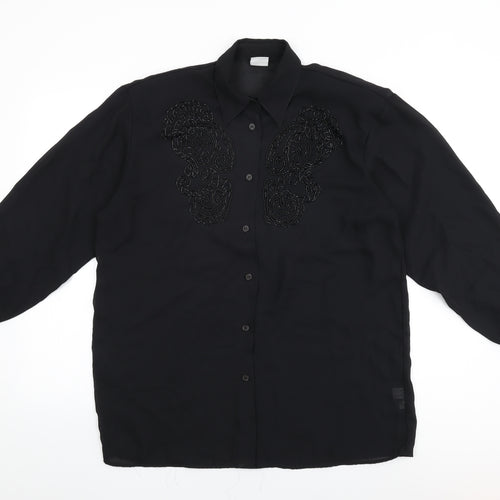 Elsie Whiteley Womens Black Polyester Basic Button-Up Size 12 Collared