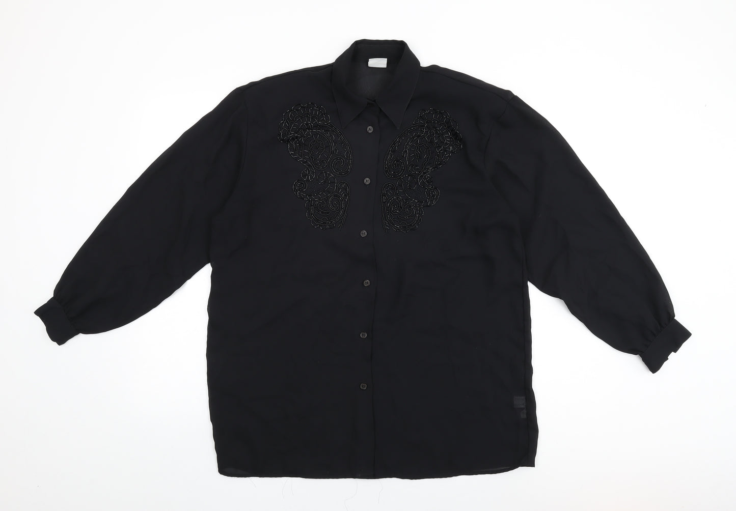 Elsie Whiteley Womens Black Polyester Basic Button-Up Size 12 Collared