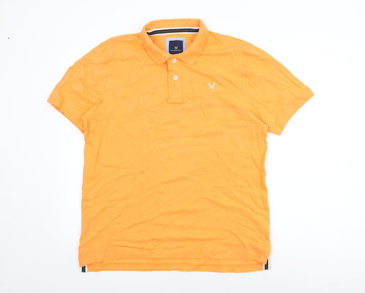 Crew Clothing Company Mens Orange Cotton Polo Size L Collared Button