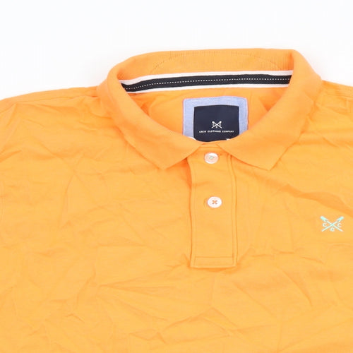 Crew Clothing Company Mens Orange Cotton Polo Size L Collared Button