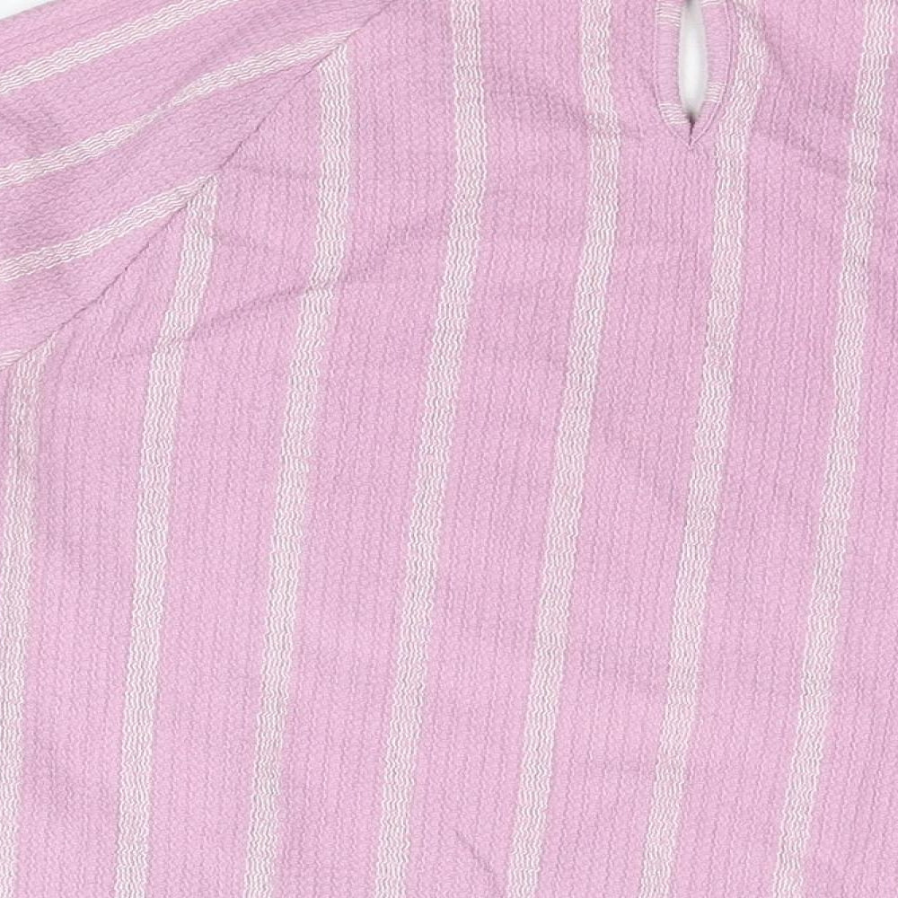 Marks and Spencer Womens Purple Striped Polyester Basic T-Shirt Size 12 Round Neck