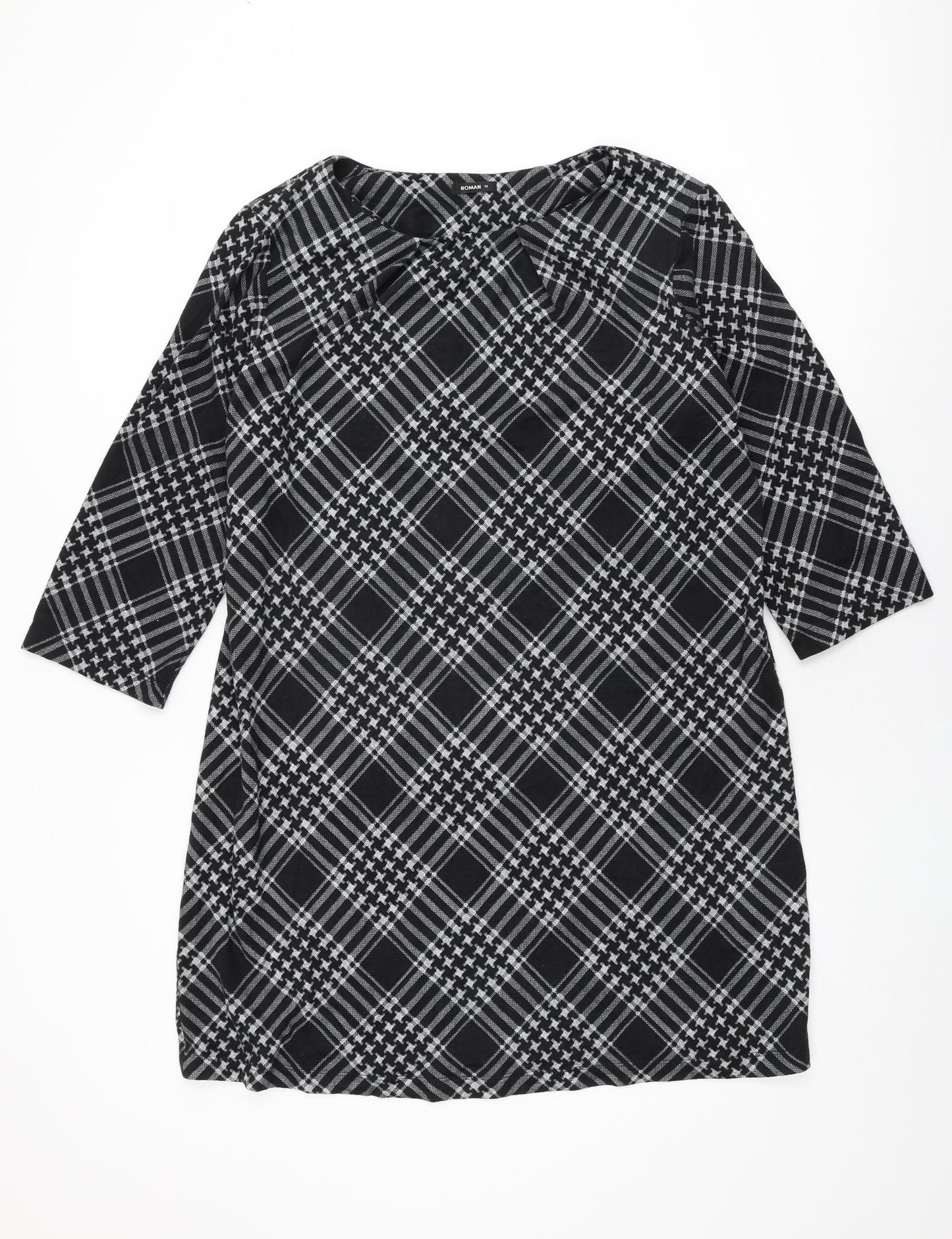 Roman Womens Black Geometric Polyester Shift Size 18 Round Neck Pullover