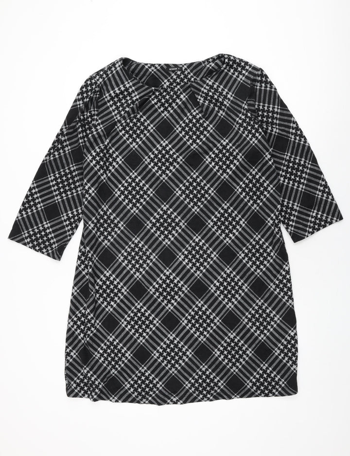 Roman Womens Black Geometric Polyester Shift Size 18 Round Neck Pullover