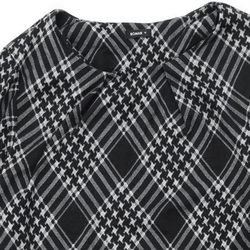 Roman Womens Black Geometric Polyester Shift Size 18 Round Neck Pullover