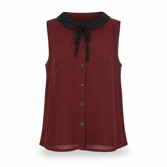 Front view of Glamorous women’s red polyester basic button-up, size UK 8, collared