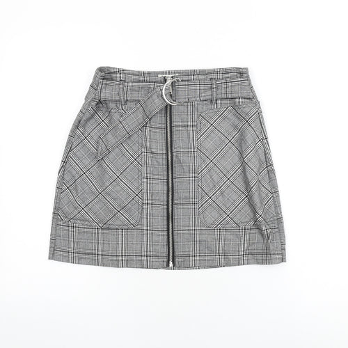 Stradivarius Womens Grey Plaid Viscose Mini Skirt Size 10 Zip