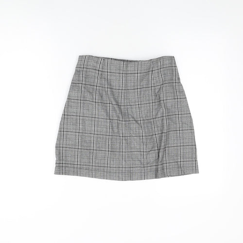 Stradivarius Womens Grey Plaid Viscose Mini Skirt Size 10 Zip