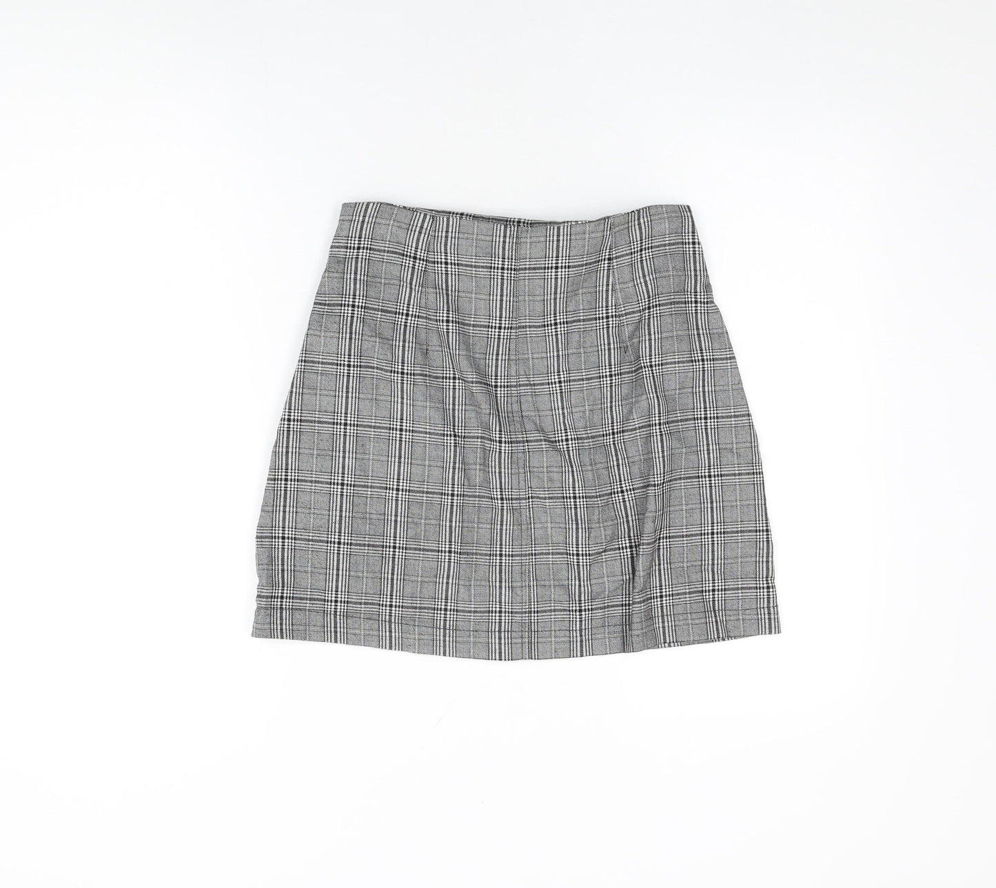 Stradivarius Womens Grey Plaid Viscose Mini Skirt Size 10 Zip