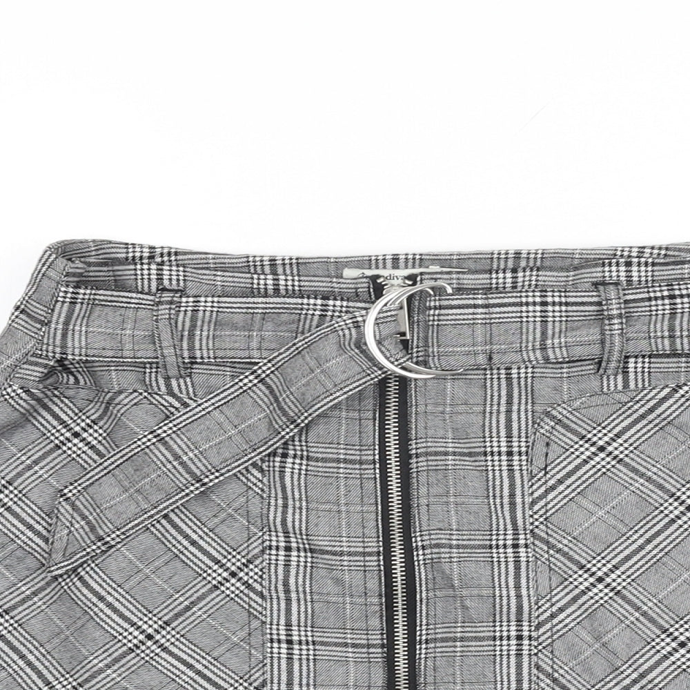 Stradivarius Womens Grey Plaid Viscose Mini Skirt Size 10 Zip