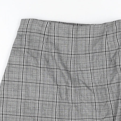 Stradivarius Womens Grey Plaid Viscose Mini Skirt Size 10 Zip