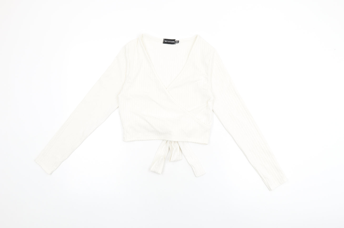 PRETTYLITTLETHING Womens White Polyester Wrap T-Shirt Size 10 V-Neck