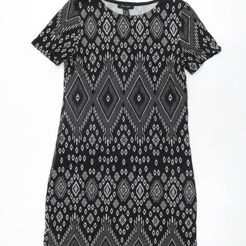 New Look Womens Black Geometric Viscose Mini Size 6 Round Neck Pullover
