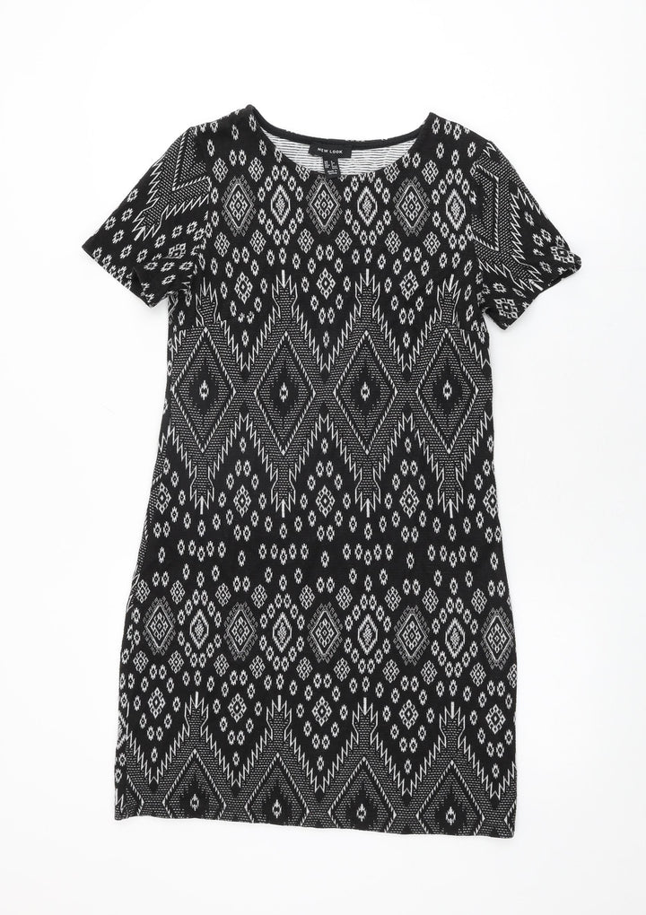 New Look Womens Black Geometric Viscose Mini Size 6 Round Neck Pullover