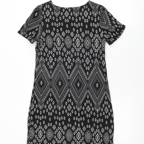 New Look Womens Black Geometric Viscose Mini Size 6 Round Neck Pullover