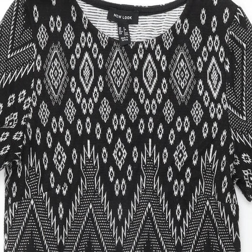 New Look Womens Black Geometric Viscose Mini Size 6 Round Neck Pullover