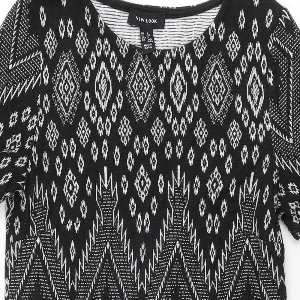 New Look Womens Black Geometric Viscose Mini Size 6 Round Neck Pullover