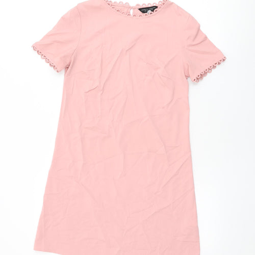 Dorothy Perkins Womens Pink Polyester Shift Size 6 Round Neck Button