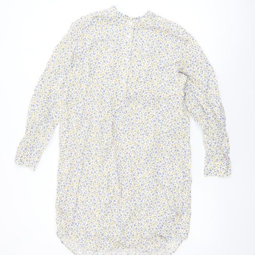 Lands' End Womens White Floral Cotton Shift Size S Round Neck Button
