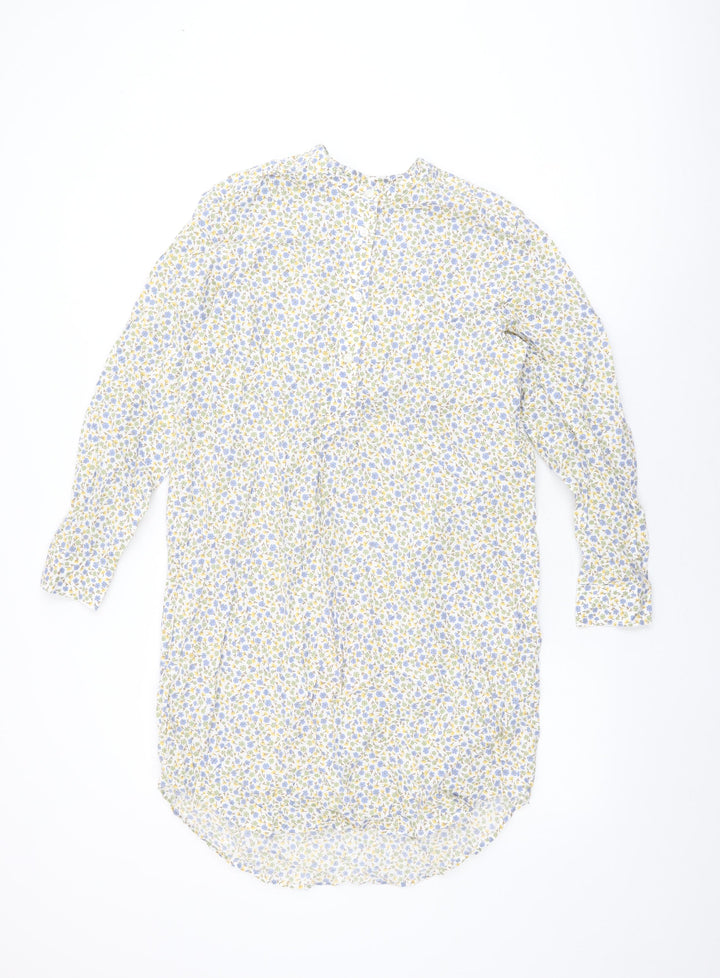 Lands' End Womens White Floral Cotton Shift Size S Round Neck Button