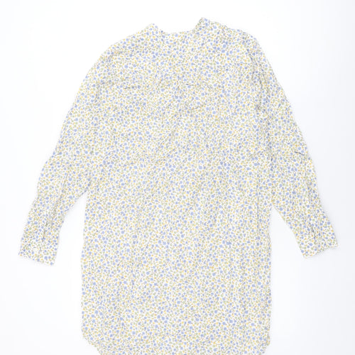 Lands' End Womens White Floral Cotton Shift Size S Round Neck Button