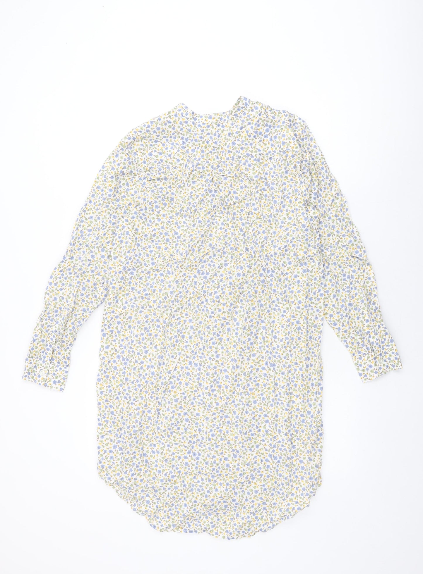 Lands' End Womens White Floral Cotton Shift Size S Round Neck Button
