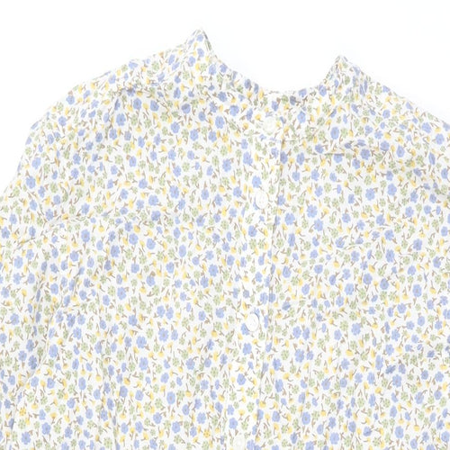Lands' End Womens White Floral Cotton Shift Size S Round Neck Button