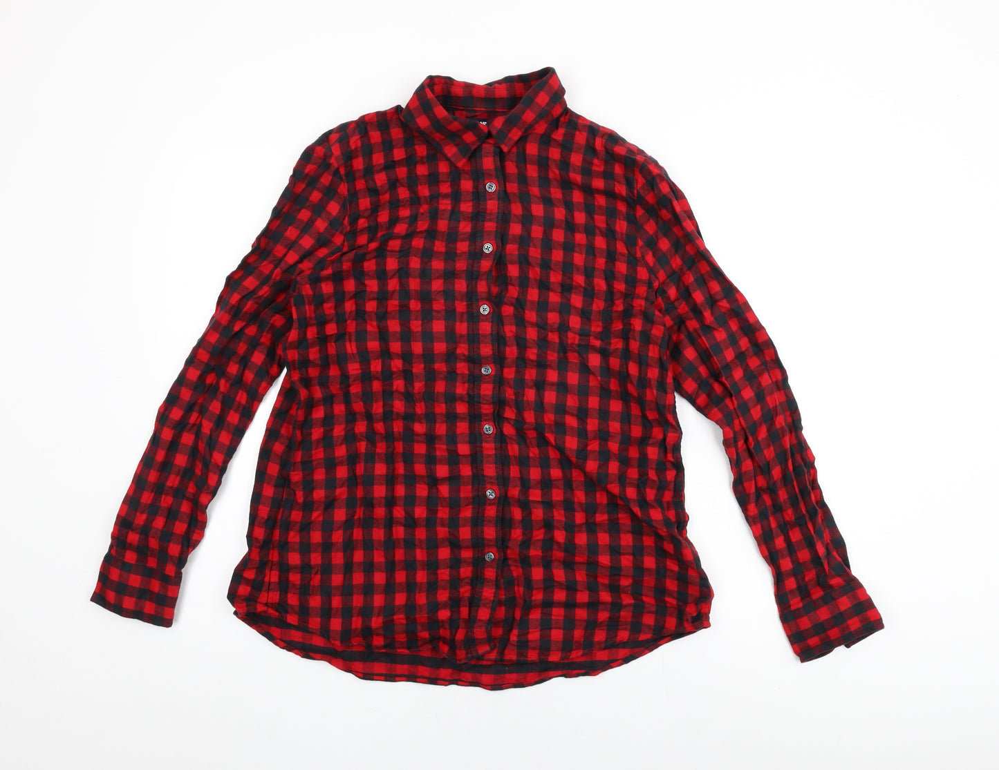 Lands' End Womens Red Plaid Cotton Basic Button-Up Size M Collared