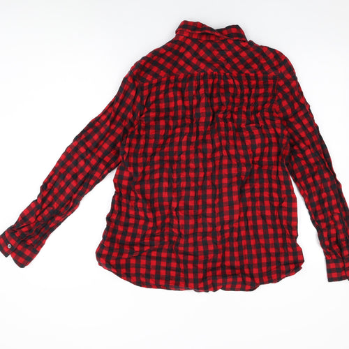 Lands' End Womens Red Plaid Cotton Basic Button-Up Size M Collared