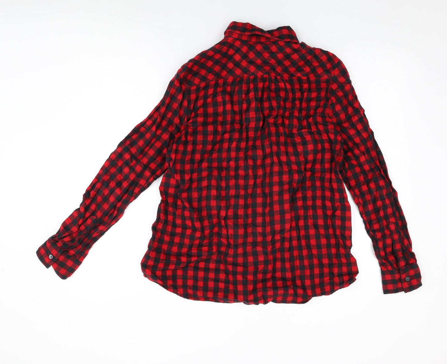 Lands' End Womens Red Plaid Cotton Basic Button-Up Size M Collared