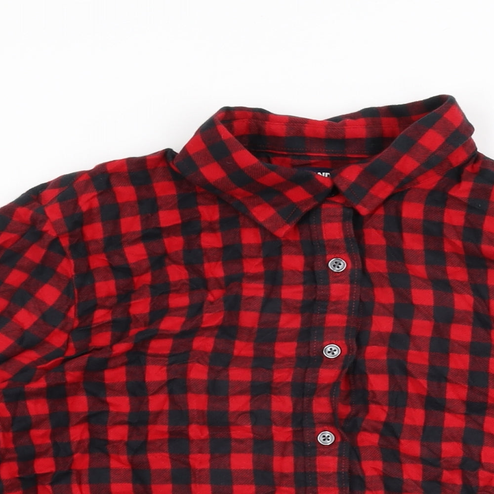 Lands' End Womens Red Plaid Cotton Basic Button-Up Size M Collared