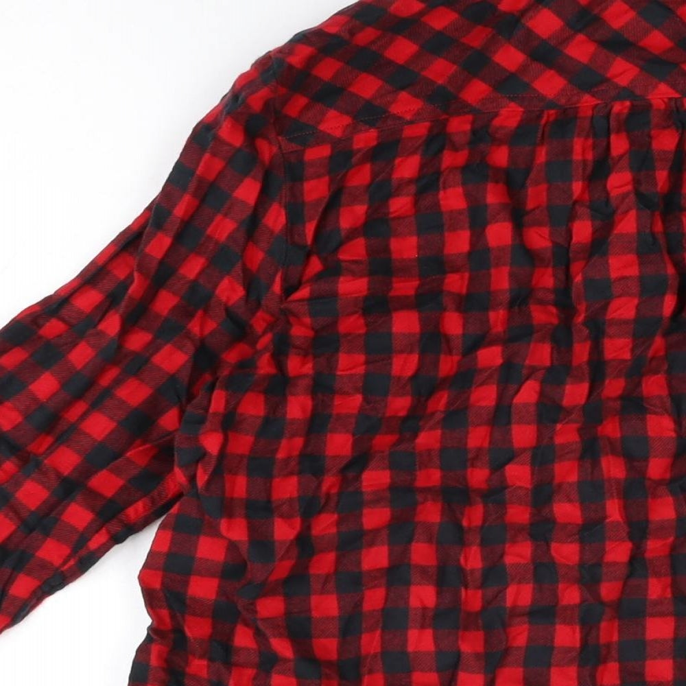 Lands' End Womens Red Plaid Cotton Basic Button-Up Size M Collared