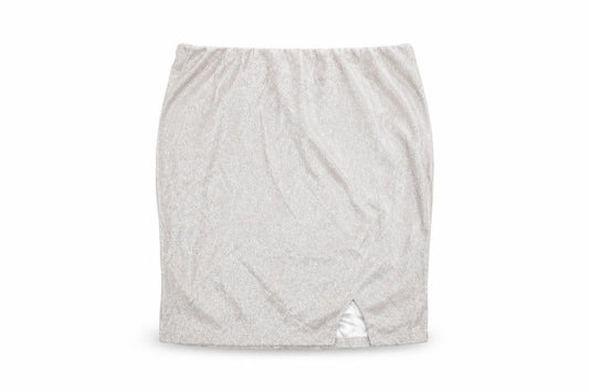 Front view of Urban Bliss women’s grey polyester mini skirt, size L, - glitter