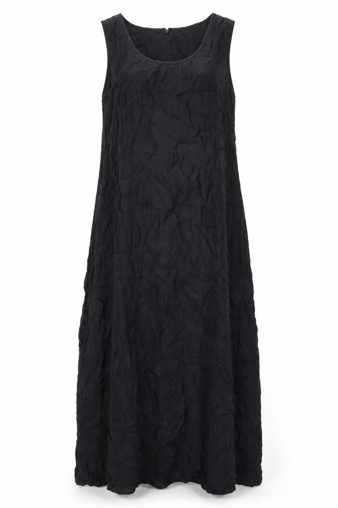 Front view of Press & Bastyan women’s black polyester maxi, size UK 14, round neck zip