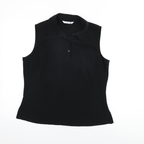 JDV Womens Black Polyester Basic T-Shirt Size 16 Collared
