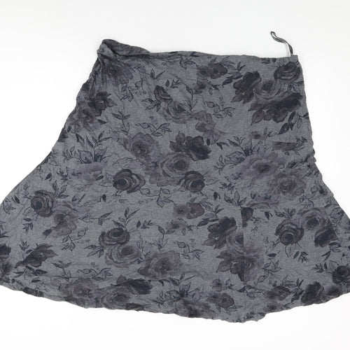 Per Una Womens Grey Floral Cotton Swing Skirt Size 20