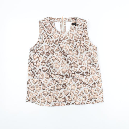 River Island Womens White Animal Print Polyester Basic T-Shirt Size 8 Round Neck