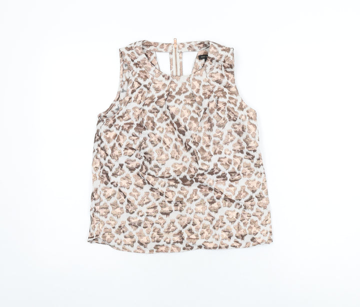 River Island Womens White Animal Print Polyester Basic T-Shirt Size 8 Round Neck