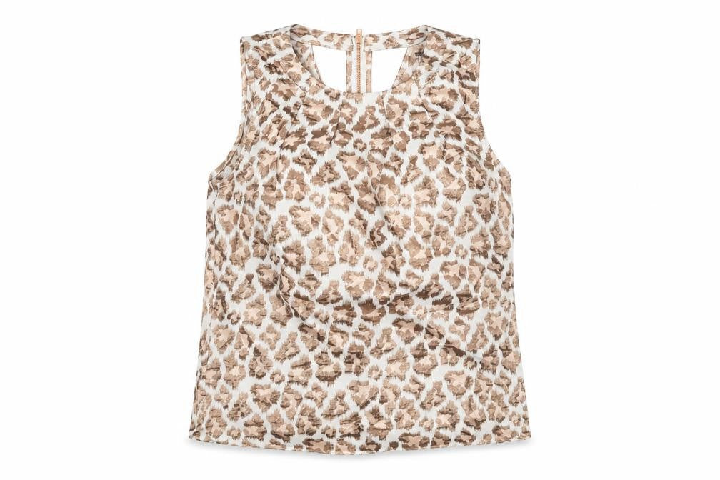 Front view of River Island women’s white animal print polyester basic t-shirt, size UK 8, round neck