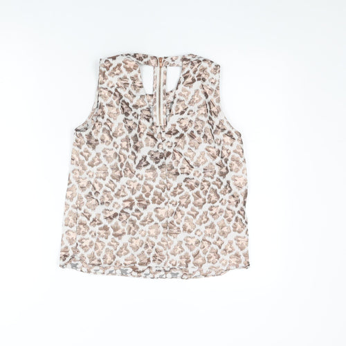 River Island Womens White Animal Print Polyester Basic T-Shirt Size 8 Round Neck